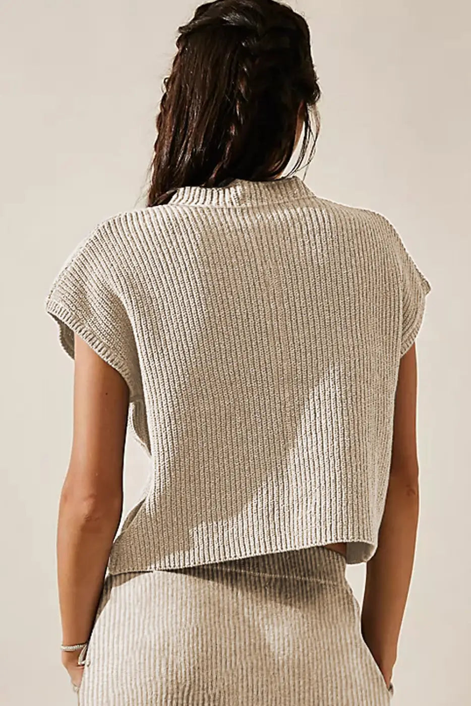 Apricot v-neck sweater - ribbed cap sleeve - sweaters