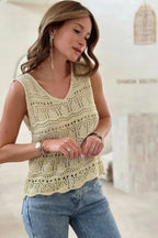 Apricot V-Neck Crochet Vest - Fashionfitz