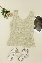 Apricot V-Neck Crochet Vest - Fashionfitz