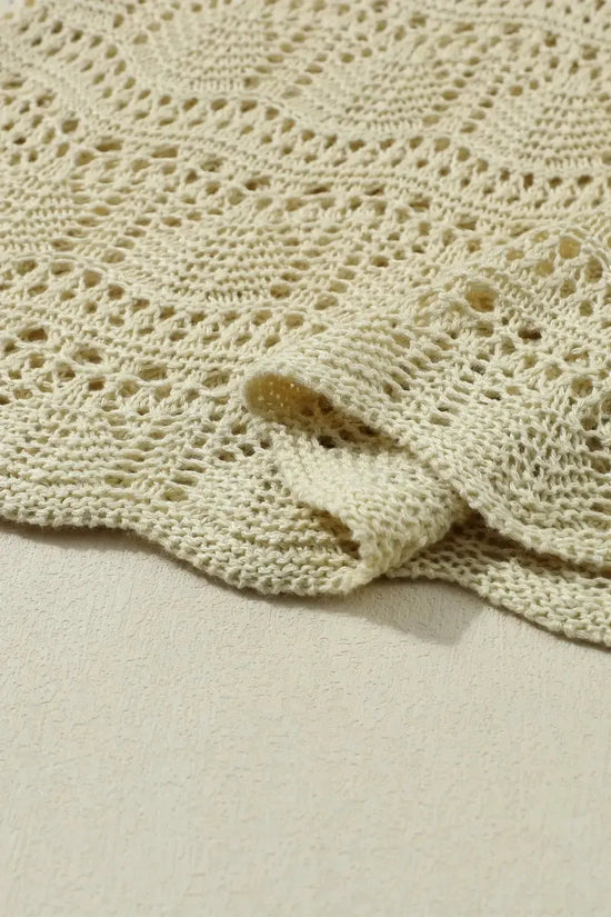 Apricot V-Neck Crochet Vest - Fashionfitz