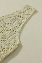 Apricot V-Neck Crochet Vest - Fashionfitz