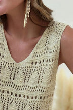 Apricot V-Neck Crochet Vest - Fashionfitz
