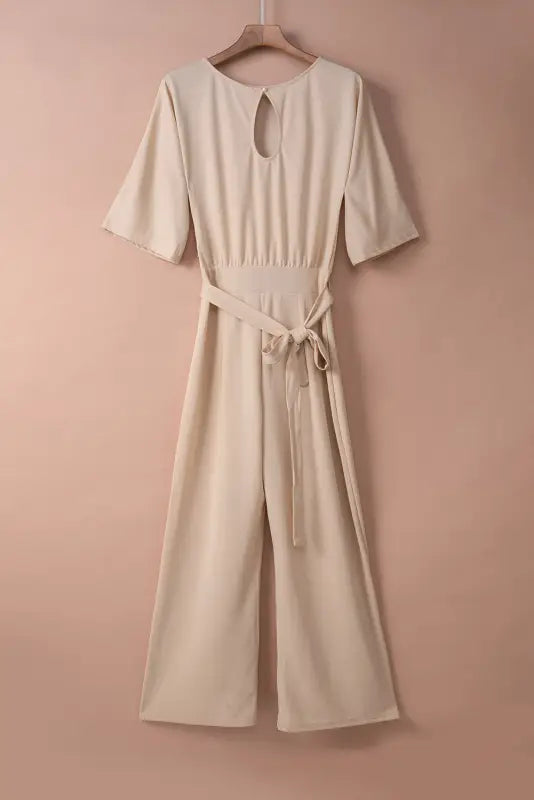 Apricot wide leg jumpsuit - waist tie - jumpsuits