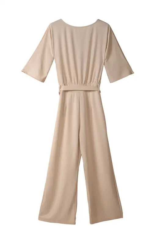 Apricot wide leg jumpsuit - waist tie - jumpsuits