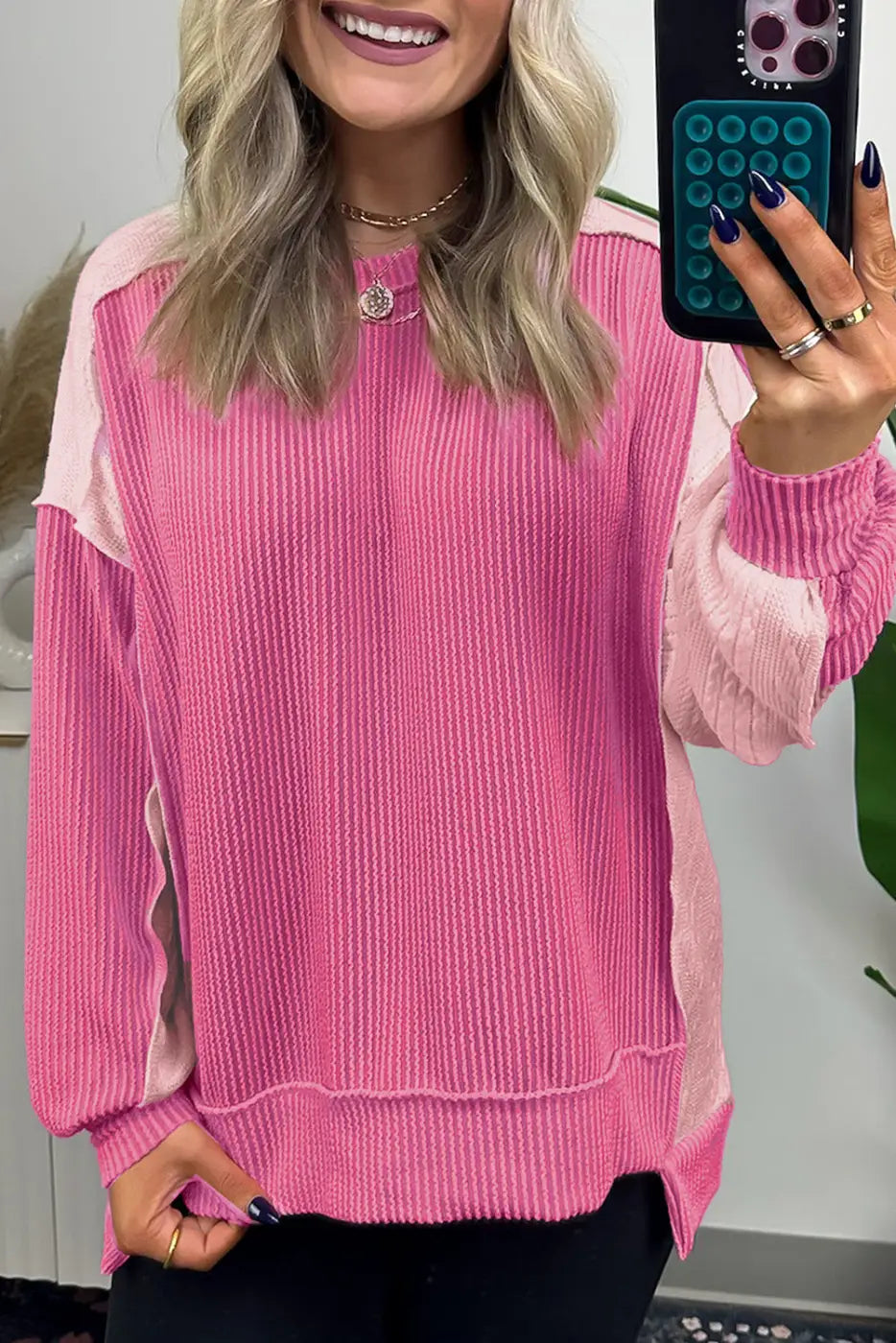Artisan accent stitched sweatshirt - bonbon / s / 75% polyester + 20% viscose + 5% elastane - sweatshirts