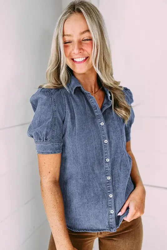 Ashleigh blue bubble sleeve denim shirt - tops/blouses & shirts