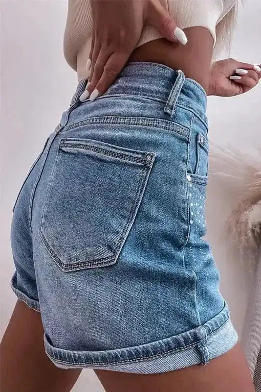 Ashleigh Blue Rhinestone Denim Shorts - Fashionfitz
