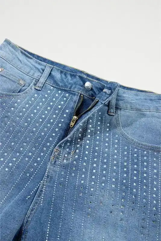 Ashleigh Blue Rhinestone Denim Shorts - Fashionfitz
