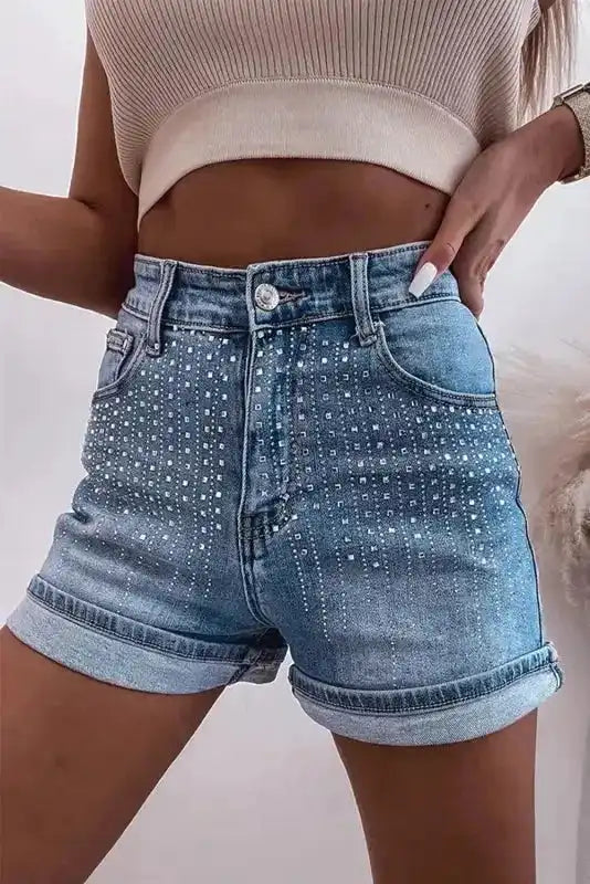 Ashleigh Blue Rhinestone Denim Shorts - Fashionfitz