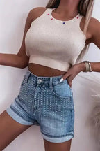 Ashleigh Blue Rhinestone Denim Shorts - Fashionfitz