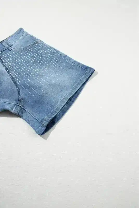 Ashleigh Blue Rhinestone Denim Shorts - Fashionfitz