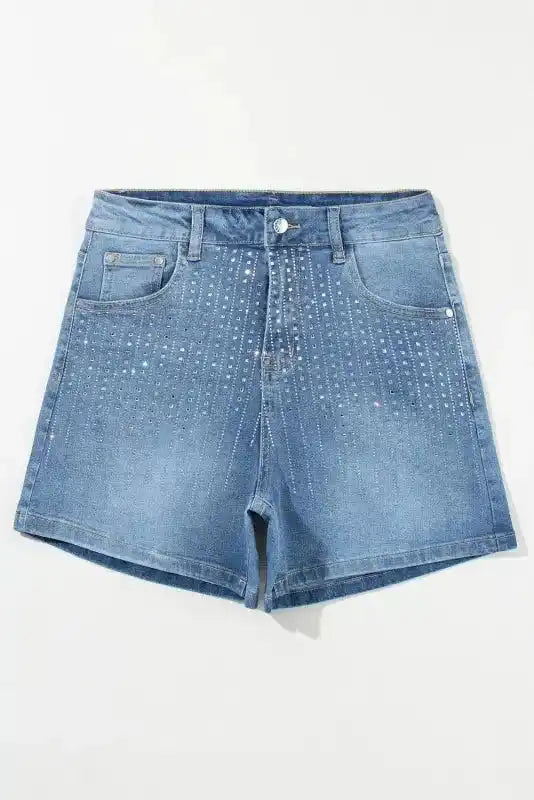 Ashleigh Blue Rhinestone Denim Shorts - Fashionfitz