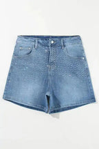 Ashleigh Blue Rhinestone Denim Shorts - Fashionfitz