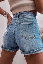 Ashleigh Blue Rhinestone Denim Shorts - Fashionfitz