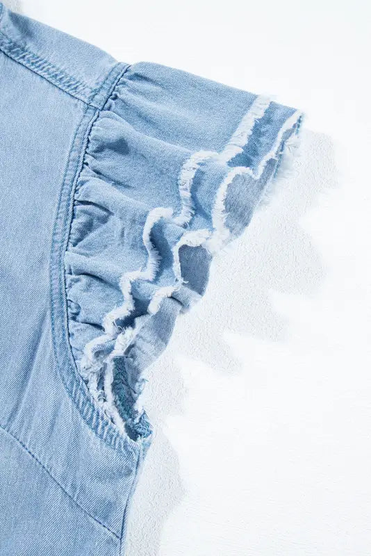 Ashleigh blue ruffled flutter frayed denim top