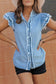 Ashleigh blue ruffled flutter frayed denim top