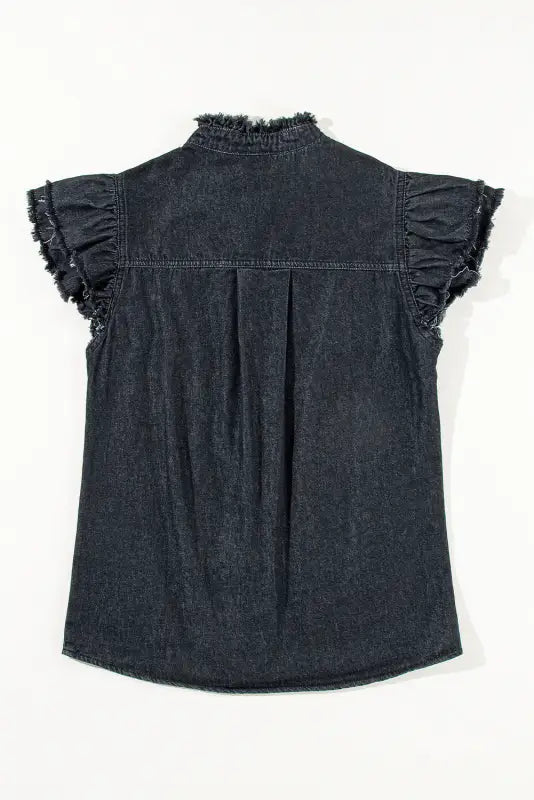 Ashleigh blue ruffled flutter frayed denim top