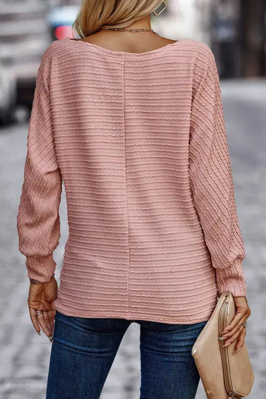 Asymmetric neck ribbed knit top - long sleeve tops