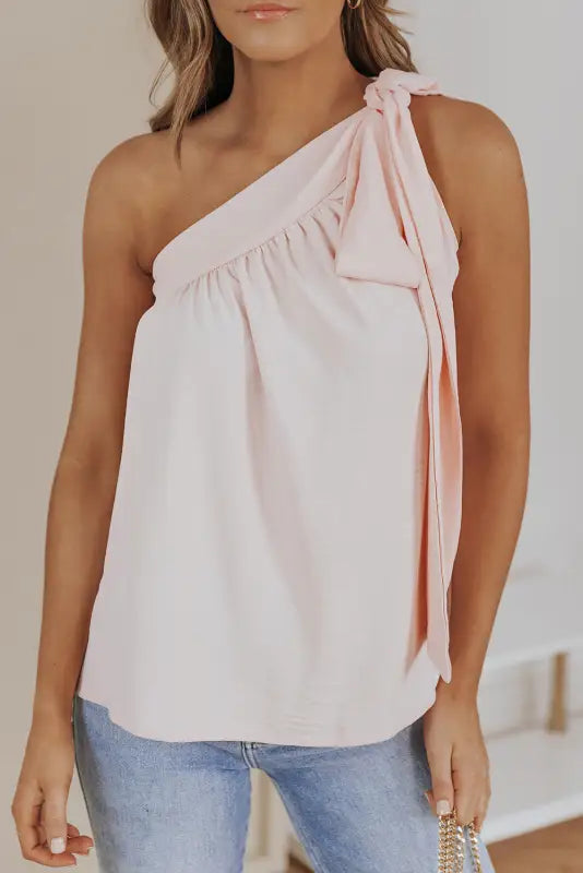 Asymmetric tie-on shoulder tank top - tops