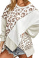 Asymmetrical leopard texture splicing loose sweatshirt - tops