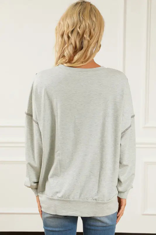 Asymmetrical leopard texture splicing loose sweatshirt - tops