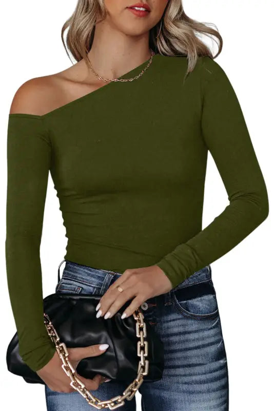 Asymmetrical neckline knit top - tops