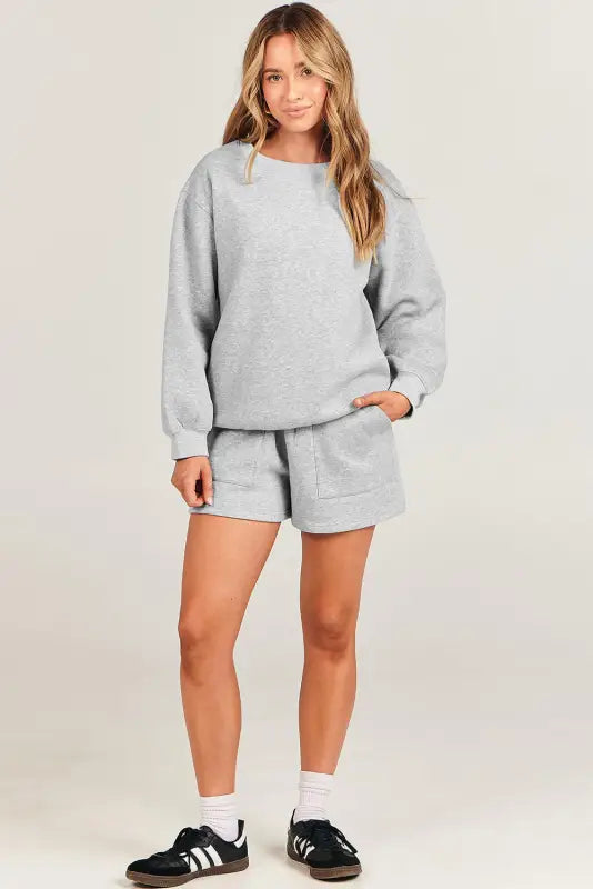 Athleisure pullover and shorts combo