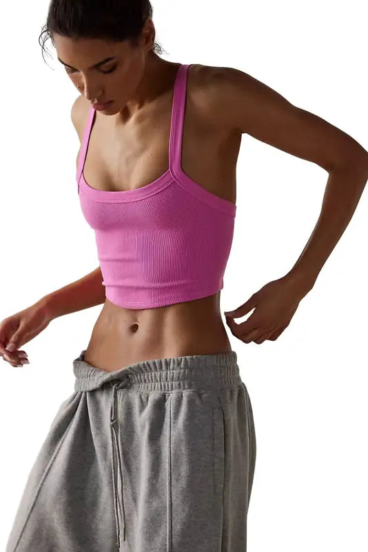 Athletic ribbed cropped cami top - tops