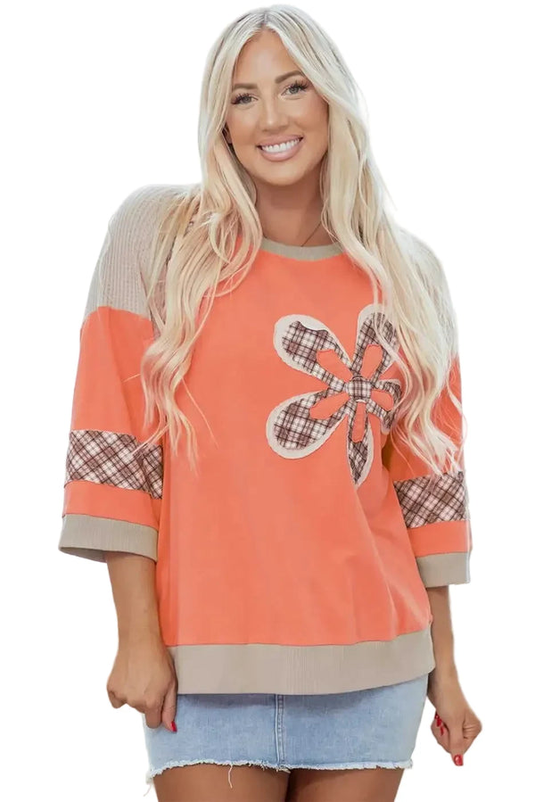 Autumn plaid floral long sleeve top – women’s casual