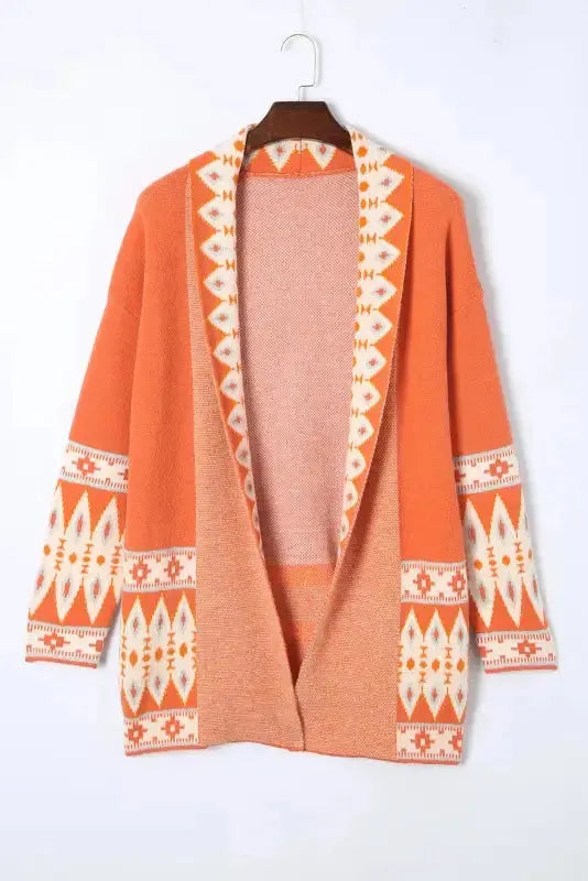 Aztec Open Front Knitted Cardigan - Fashionfitz