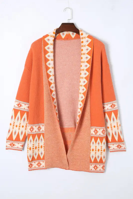 Aztec print open front knitted cardigan - sweaters &