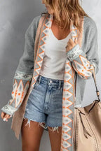 Aztec Open Front Knitted Cardigan - Fashionfitz