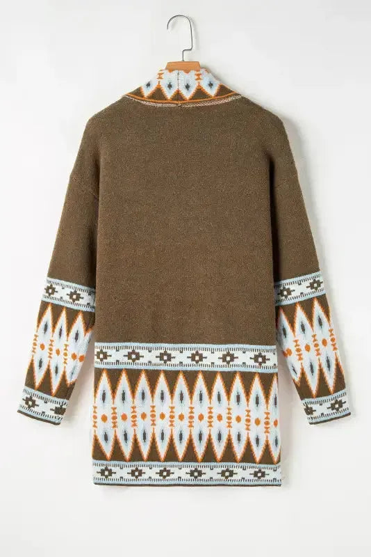 Aztec Open Front Knitted Cardigan - Fashionfitz