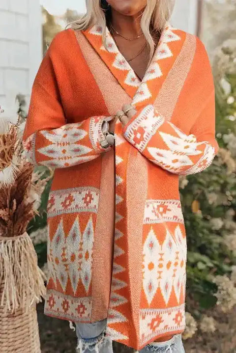 Aztec Open Front Knitted Cardigan - Fashionfitz