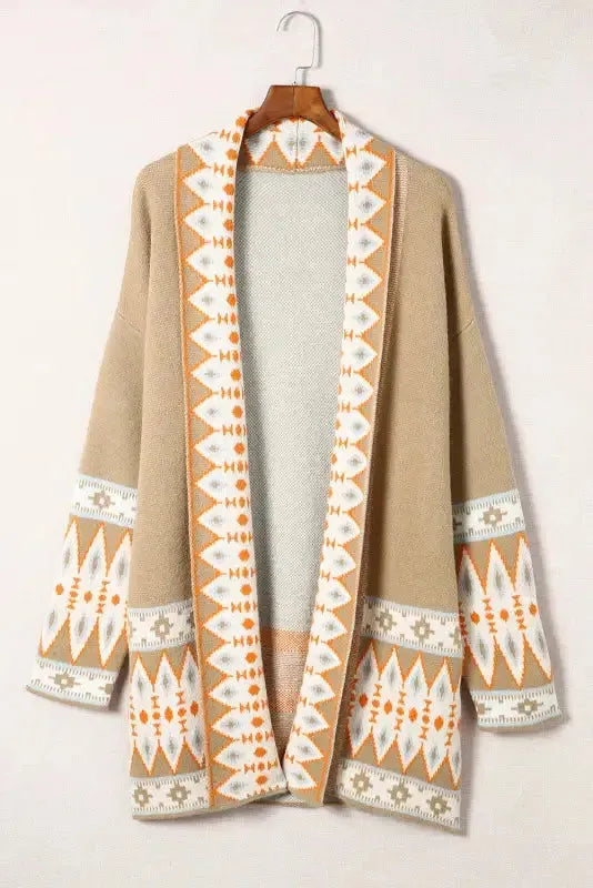 Aztec Open Front Knitted Cardigan - Fashionfitz