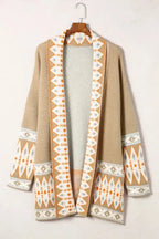 Aztec Open Front Knitted Cardigan - Fashionfitz