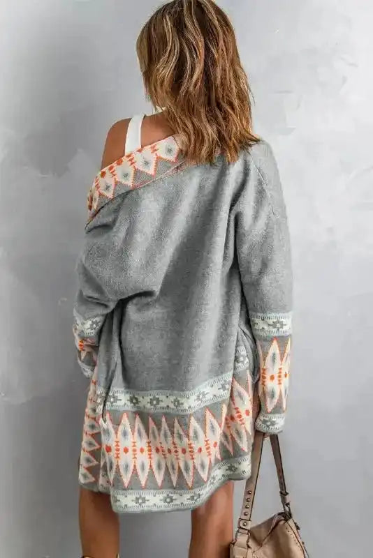 Aztec Open Front Knitted Cardigan - Fashionfitz