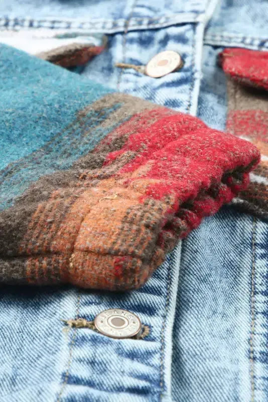 Aztec Print Frayed Hem Denim Jacket - Fashionfitz