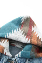 Aztec Print Frayed Hem Denim Jacket - Fashionfitz