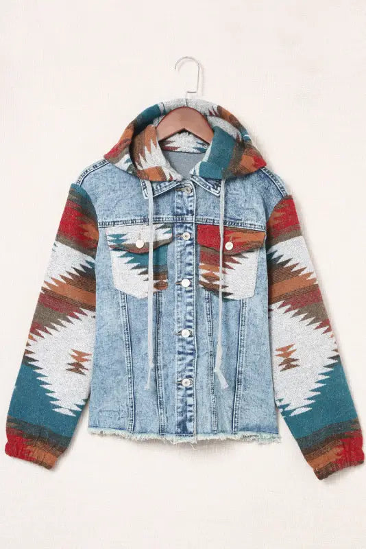 Aztec print frayed hem denim jacket | fashionfitz