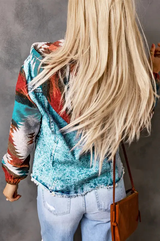 Aztec print frayed hem denim jacket | fashionfitz