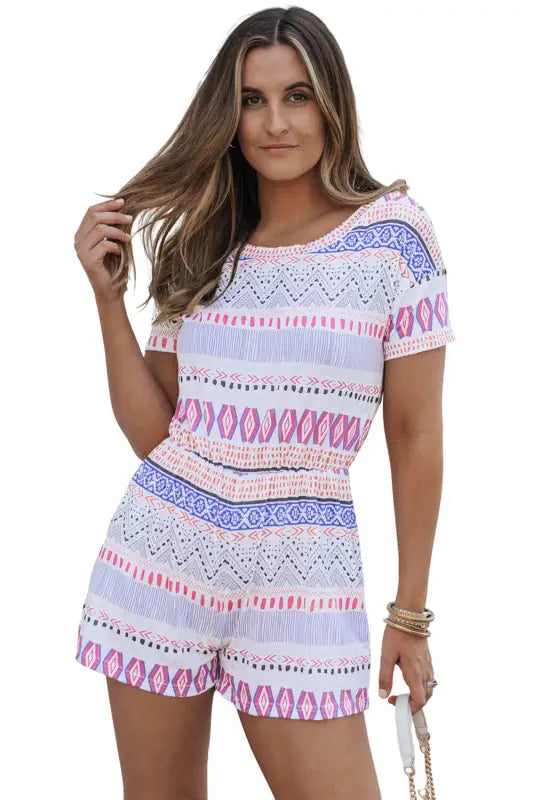 Aztec short sleeve romper - rompers