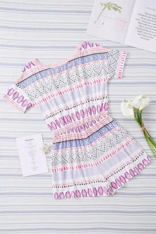 Aztec short sleeve romper - rompers