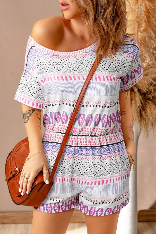 Aztec short sleeve romper - rompers