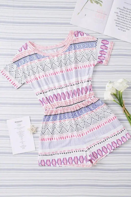 Aztec short sleeve romper - rompers