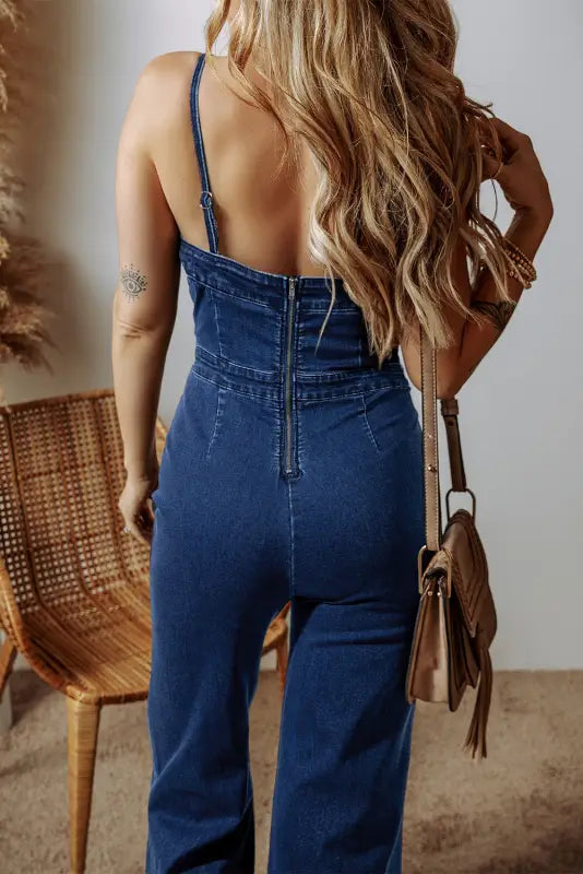 Azure allure denim jumpsuit