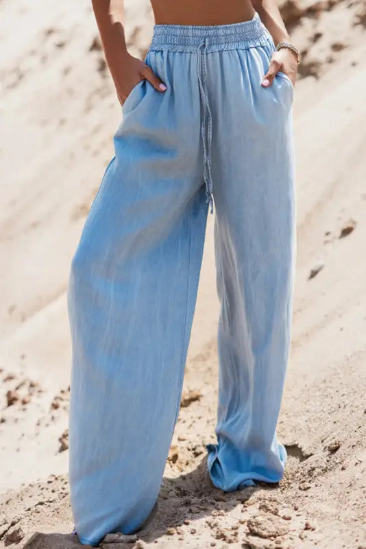 Azure breeze drawstring denim pants - myosotis / s / 100% lyocell - bottoms/pants & culotte