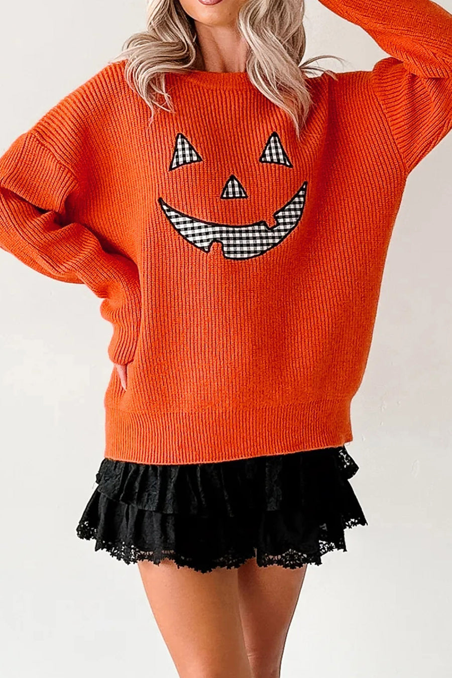 Halloween Drop Shoulder Round Neck Sweater