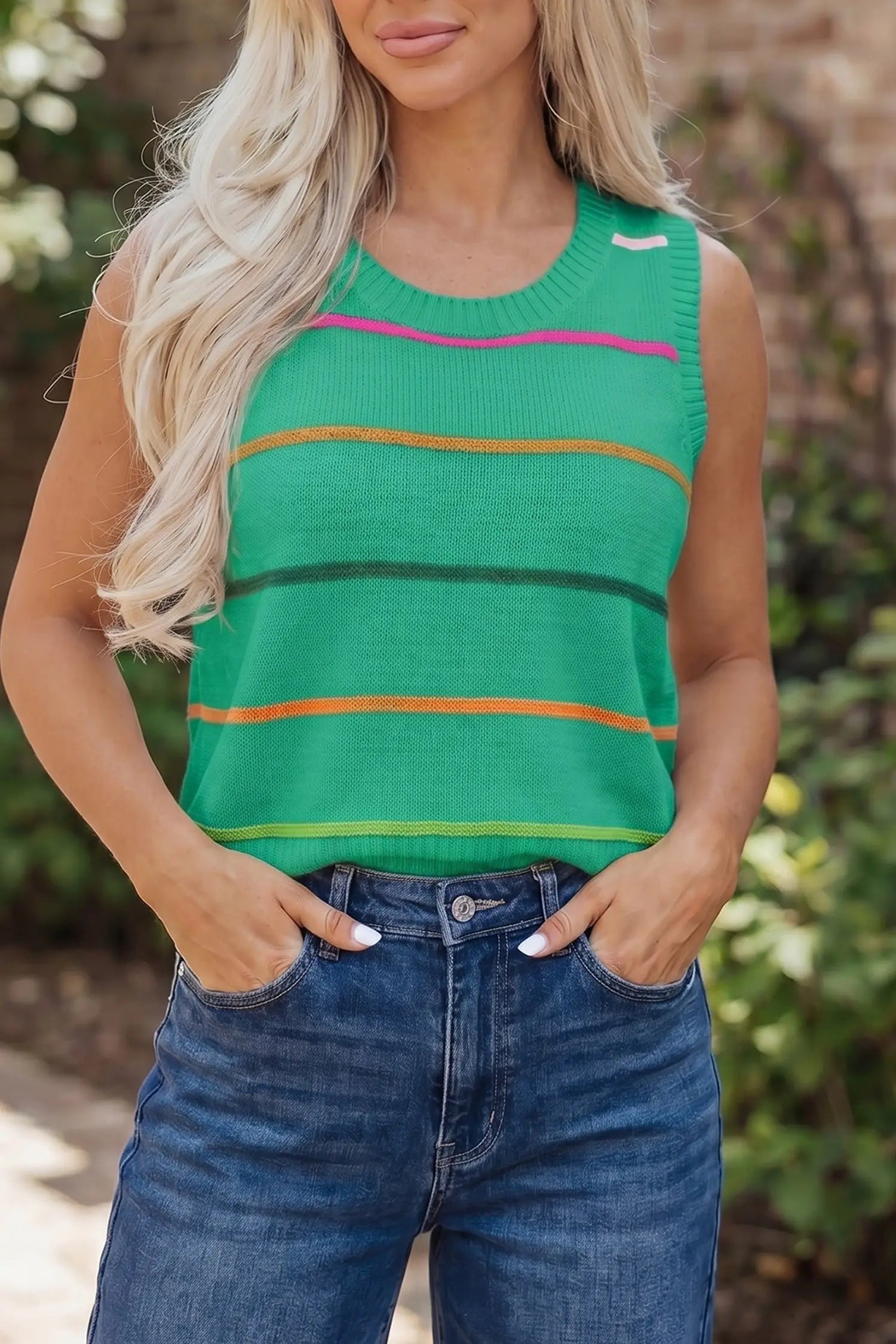 Women’s stripe ribbed knit sleeveless sweater vest tank top sweaters