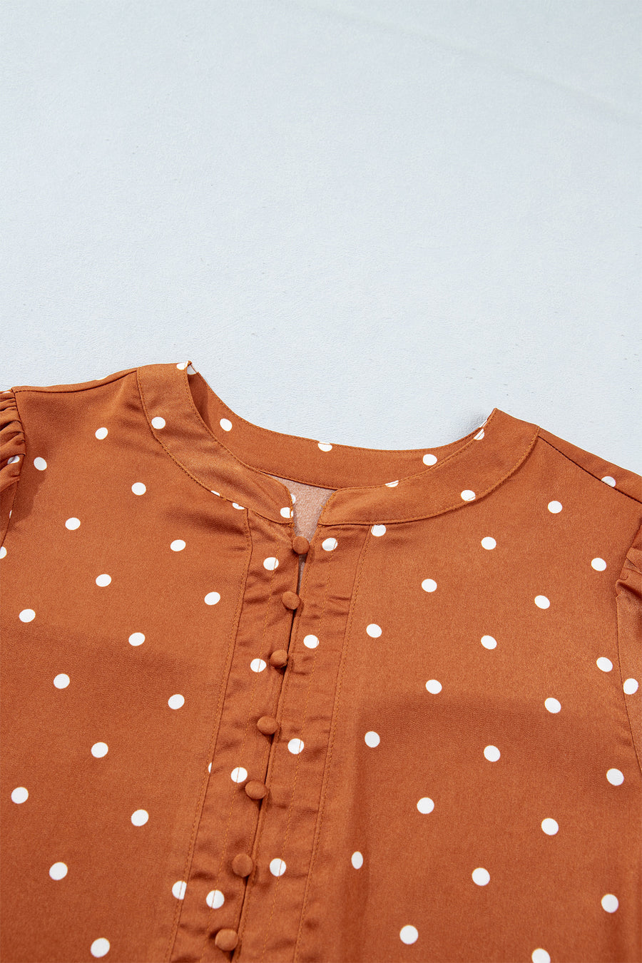 Brown Polka Dot Half Button V-Neck Long Sleeve Blouse Women UK